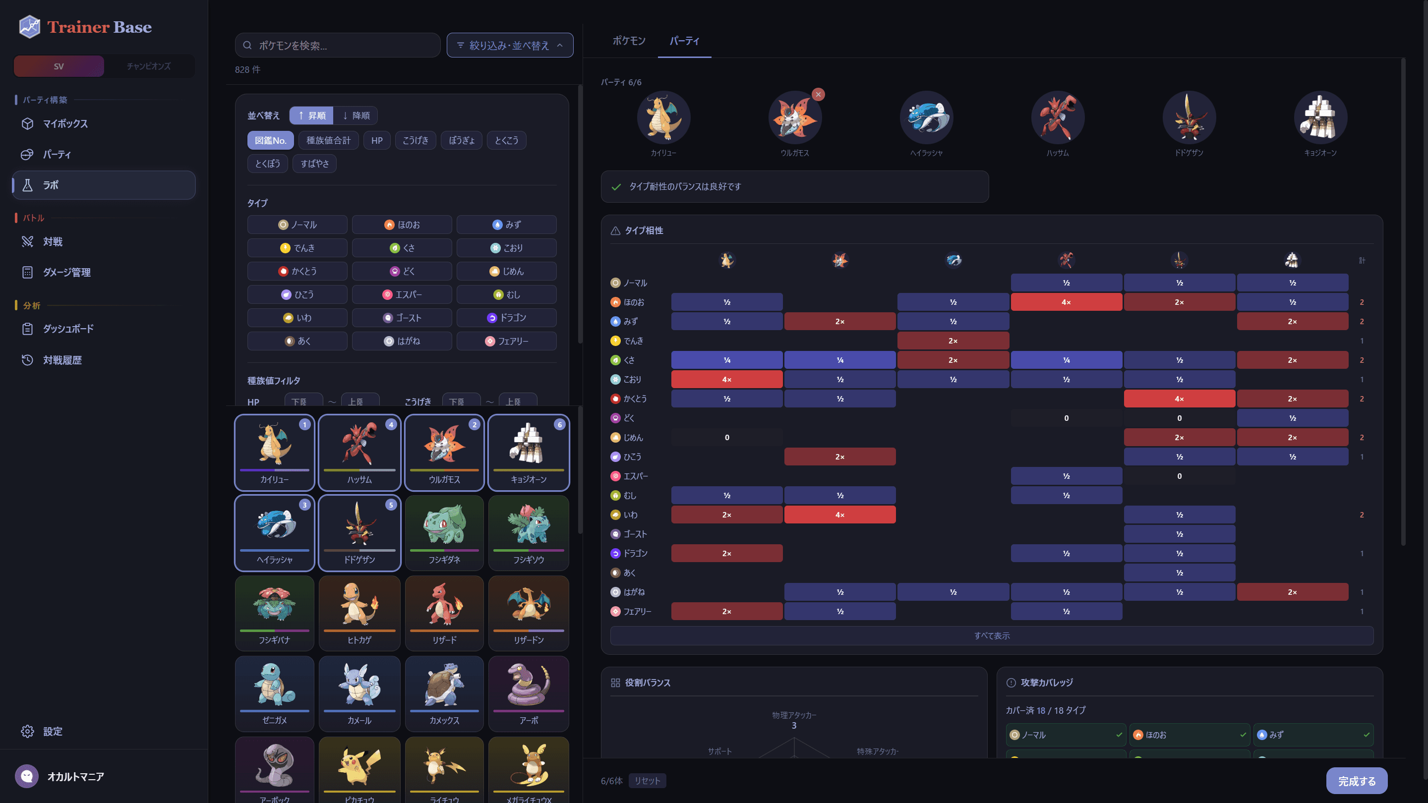 ラボ画面 - パーティ分析と仮説検証