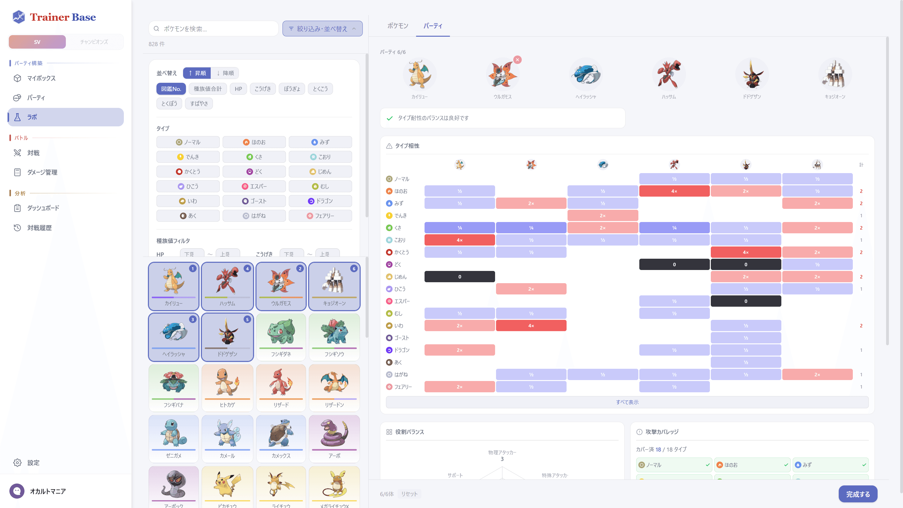 ラボ画面 - パーティ分析と仮説検証