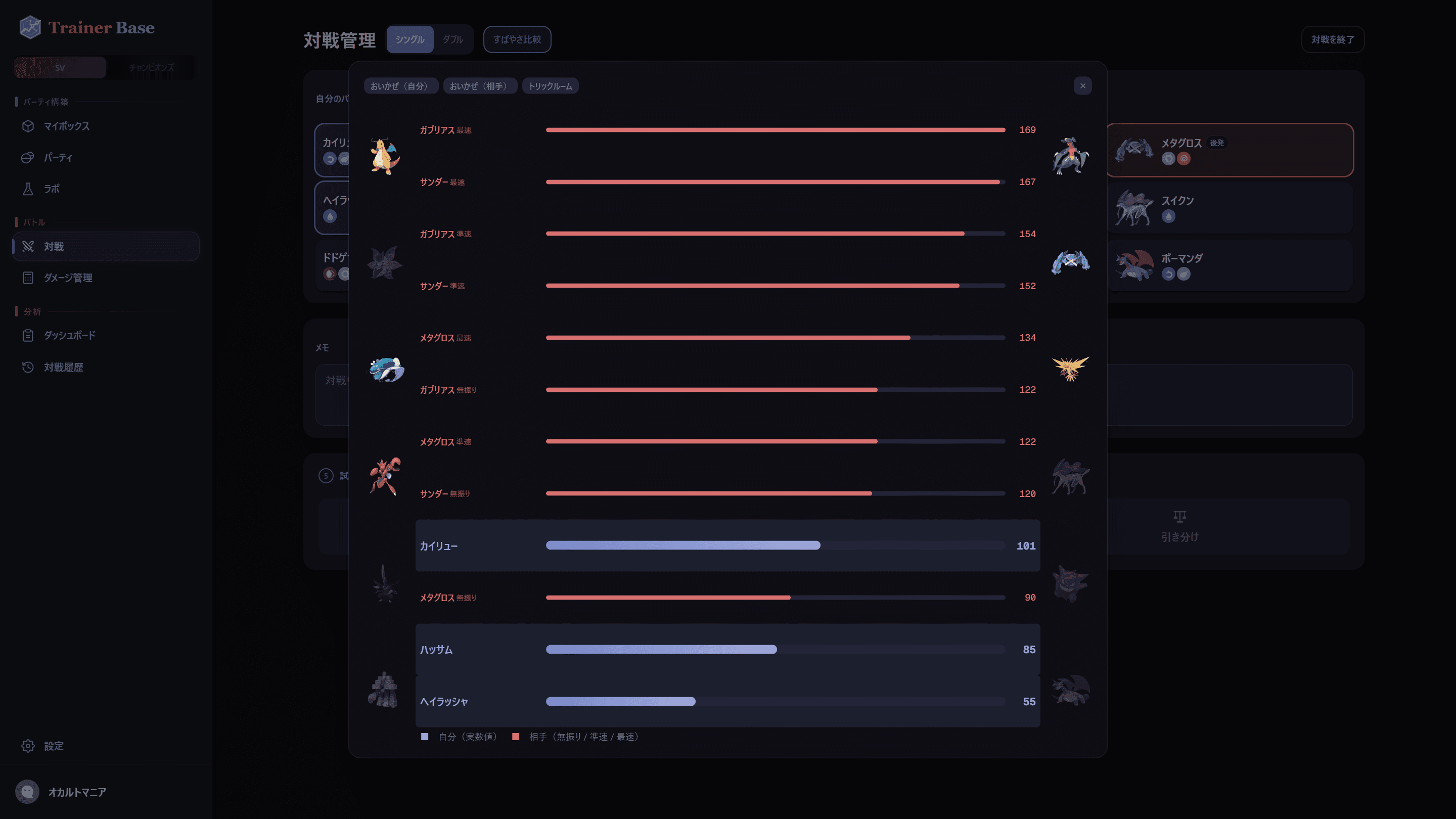 すばやさ比較画面